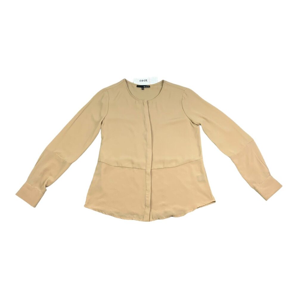 Anthropologie Ro & De Long Sleeve Button Up Blouse Taupe Women's Size XS
